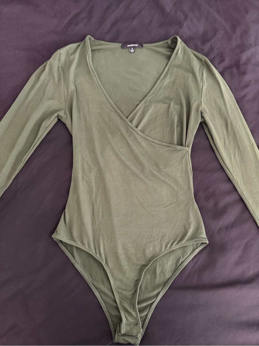 chic Olive Green Long-Sleeve Wrap-Front Bodysuit